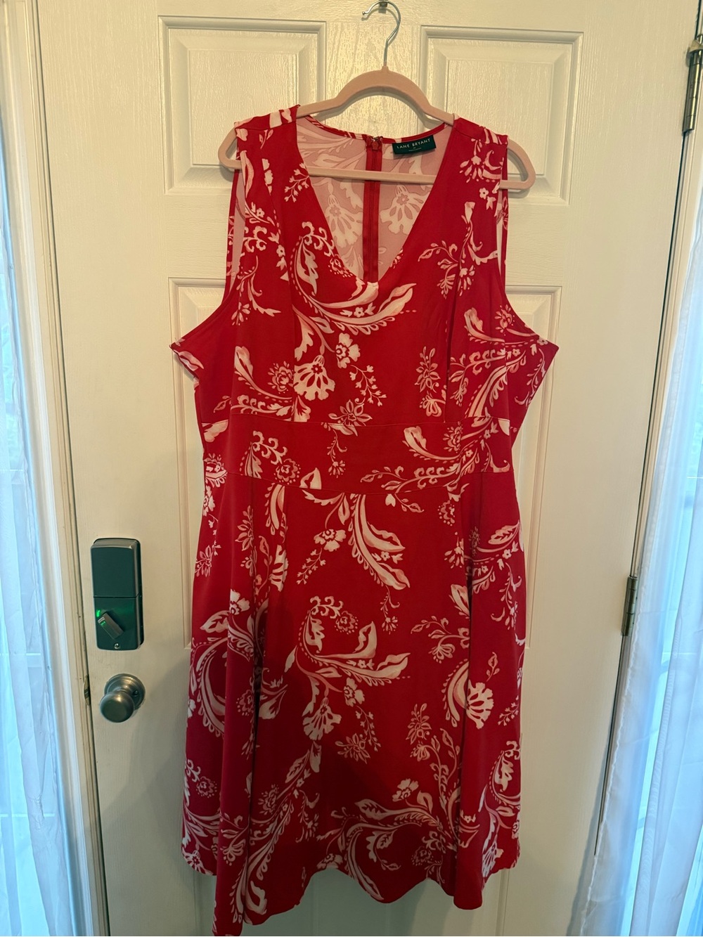Lane Bryant Red Sleeveless Midi Dress with White Floral Print